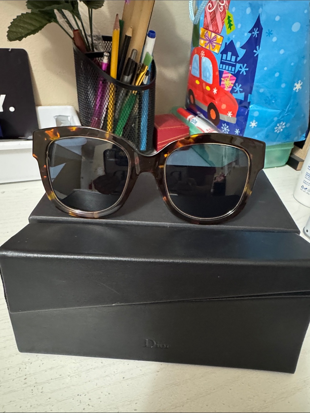 Dior Women’s Tortoiseshell Square Sunglasses - Brown & Black Lenses